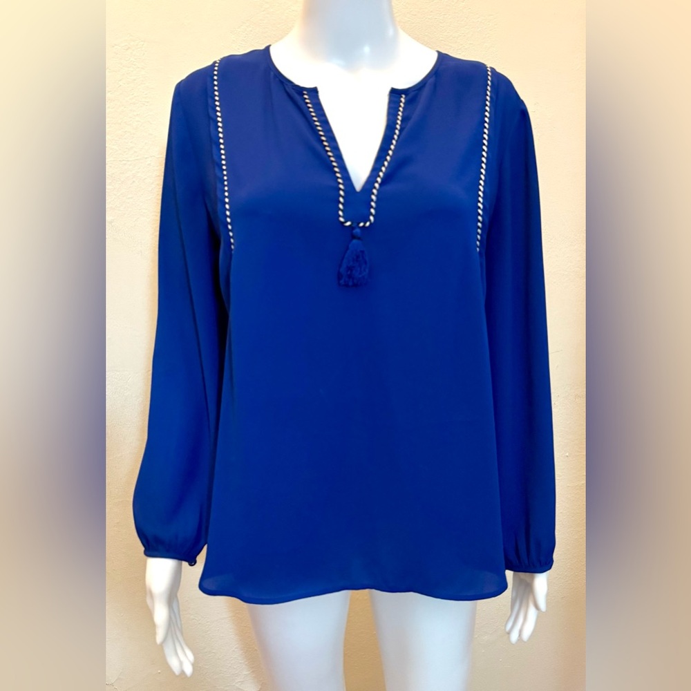 J.Crew Royal Blue Long Sleeve Blouse with Tassel Detail – Size 2